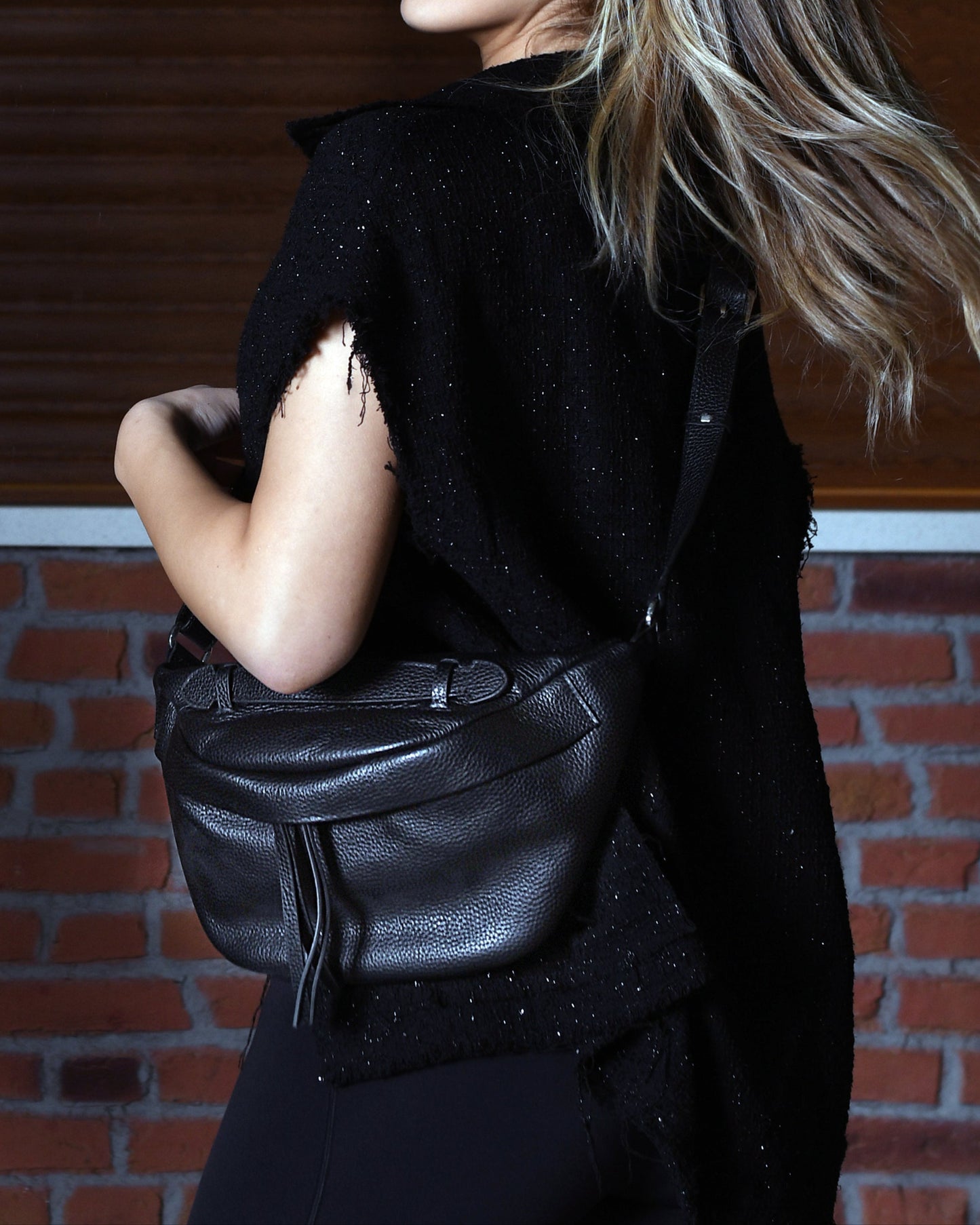 Bianca - Black Leather Crossbody Bag