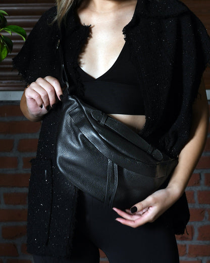 Bianca - Black Leather Crossbody Bag