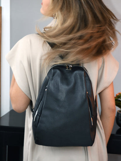 Alessia - Black Leather Backpack