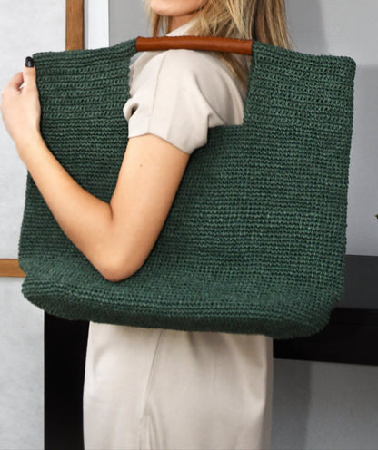 Carlotta - Khaki Green Hand Woven Shoulder Bag with Leather Straps