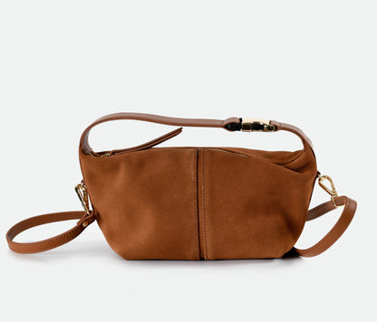 Leona - Cognac Brown Suede Leather Crossbody Bag