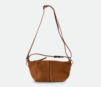 Leona - Cognac Brown Suede Leather Crossbody Bag