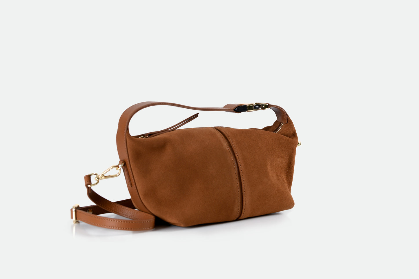 Leona - Cognac Brown Suede Leather Crossbody Bag