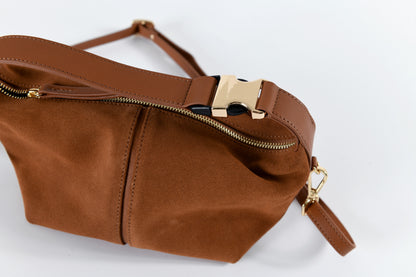Leona - Cognac Brown Suede Leather Crossbody Bag