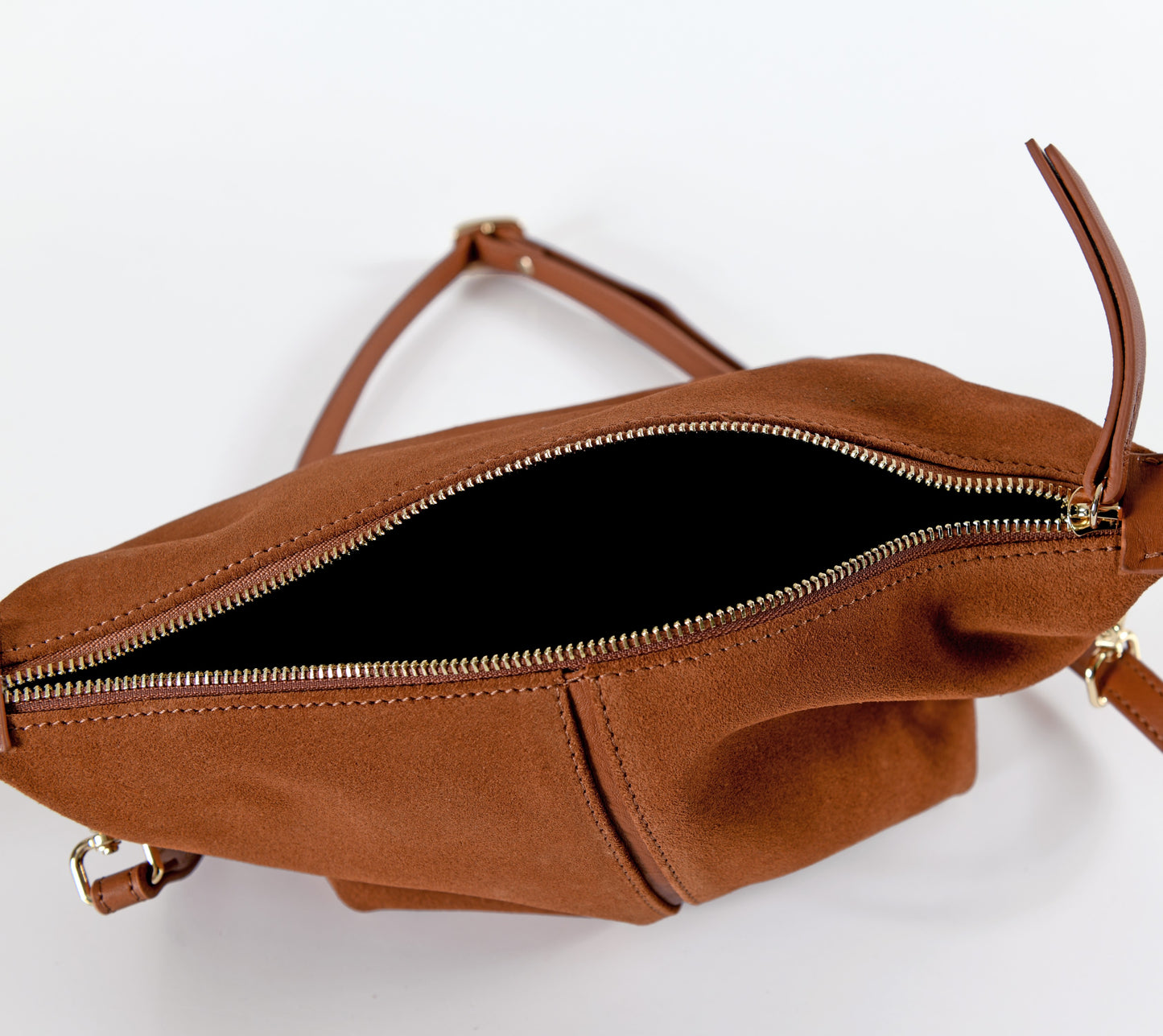Leona - Cognac Brown Suede Leather Crossbody Bag
