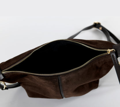 Leona - Dark Brown Suede Leather Crossbody Bag