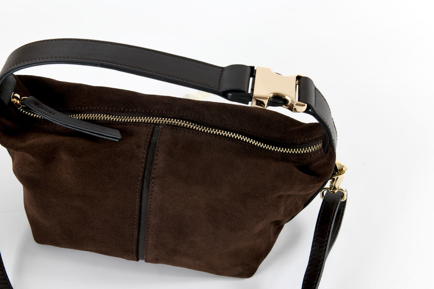 Leona - Dark Brown Suede Leather Crossbody Bag
