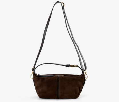 Leona - Dark Brown Suede Leather Crossbody Bag