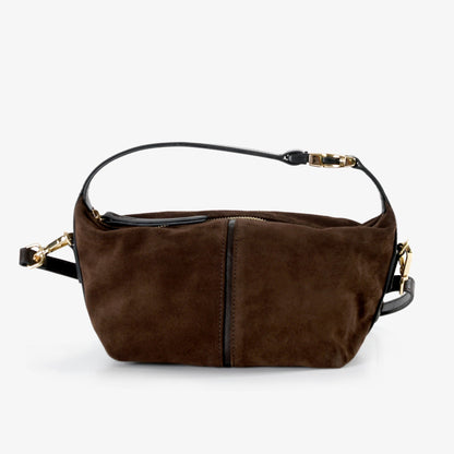 Leona - Dark Brown Suede Leather Crossbody Bag