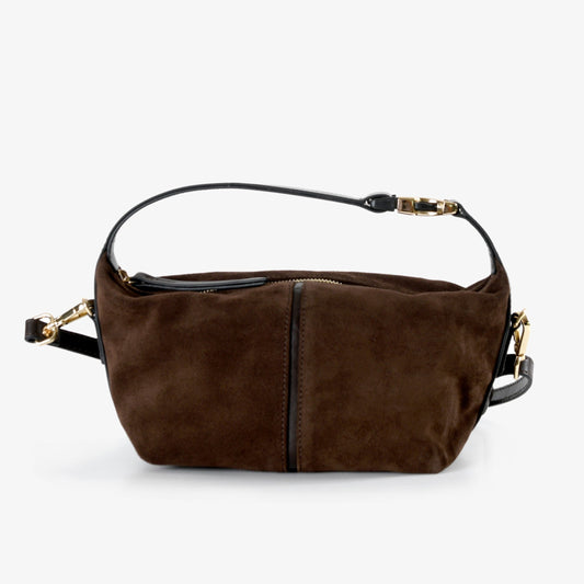 Leona - Dark Brown Suede Leather Crossbody Bag