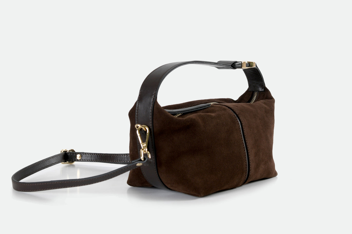 Leona - Dark Brown Suede Leather Crossbody Bag