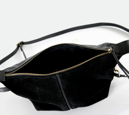 Leona - Black Suede Leather Crossbody Bag