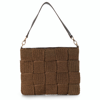 Paola - Brown Hand Woven Patchwork Shoulder Bag with Leather Straps