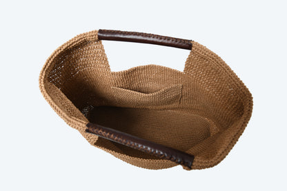 Carlotta - Beige Hand Woven Shoulder Bag with Leather Straps