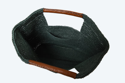 Carlotta - Khaki Green Hand Woven Shoulder Bag with Leather Straps