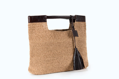 Gabriella - Beige Hand Woven Shoulder Bag with Leather Straps