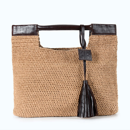 Gabriella - Beige Hand Woven Shoulder Bag with Leather Straps