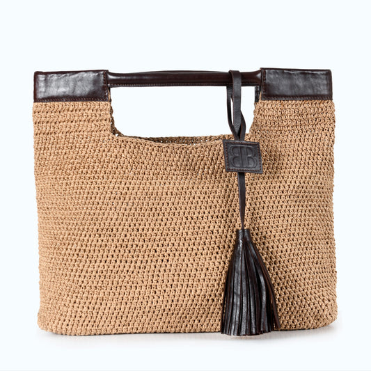 Gabriella - Beige Hand Woven Shoulder Bag with Leather Straps
