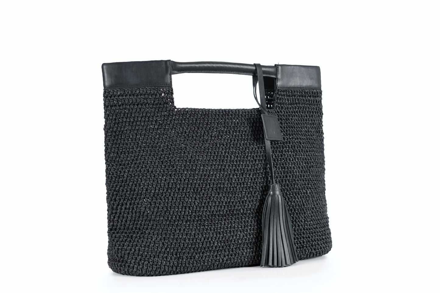 Gabriella - Black Hand Woven Shoulder Bag with Leather Straps