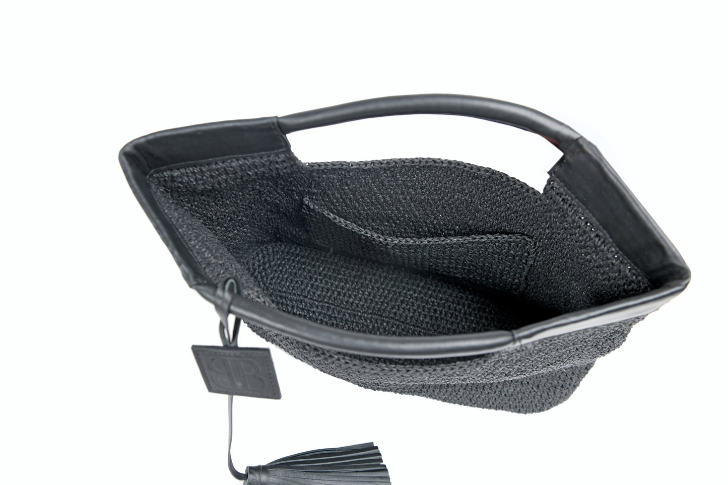 Gabriella - Black Hand Woven Shoulder Bag with Leather Straps