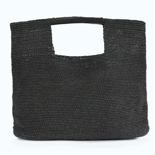Carlotta - Black Hand Woven Shoulder Bag with Leather Straps