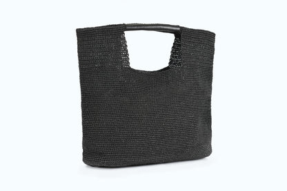 Carlotta - Black Hand Woven Shoulder Bag with Leather Straps