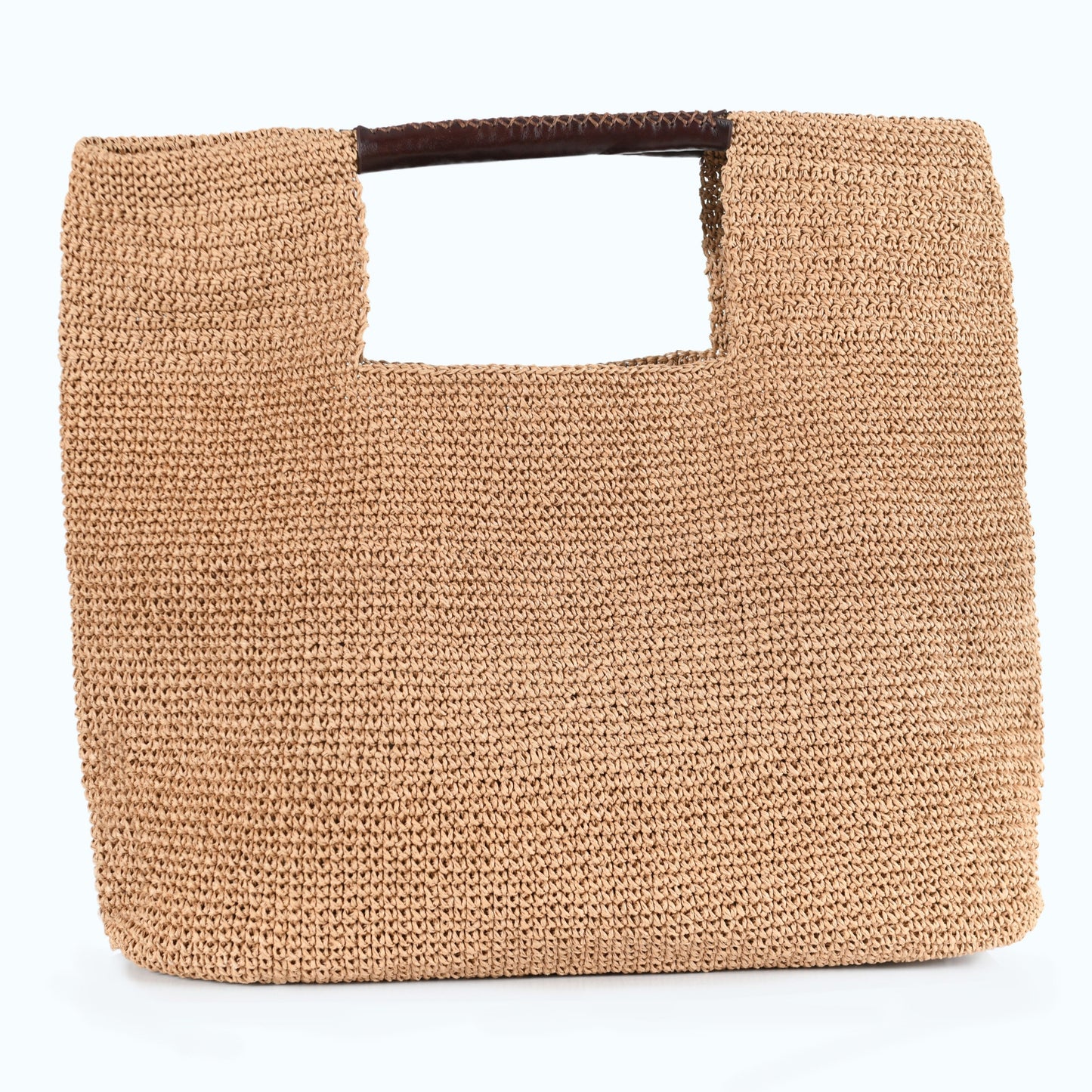 Carlotta - Beige Hand Woven Shoulder Bag with Leather Straps
