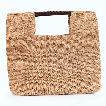 Carlotta - Beige Hand Woven Shoulder Bag with Leather Straps