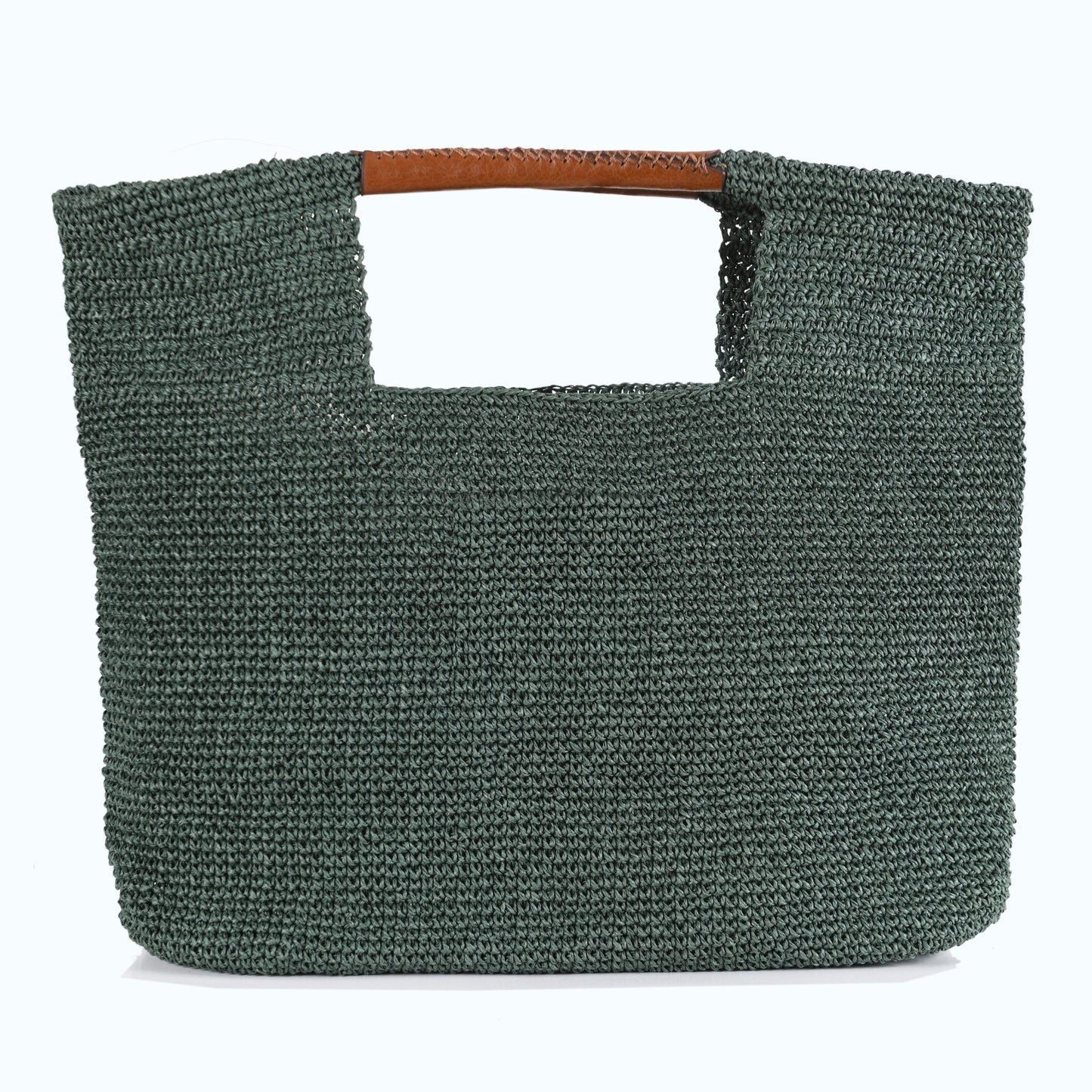 Carlotta - Khaki Green Hand Woven Shoulder Bag with Leather Straps