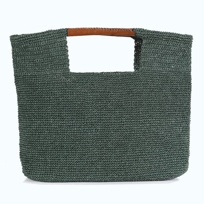 Carlotta - Khaki Green Hand Woven Shoulder Bag with Leather Straps