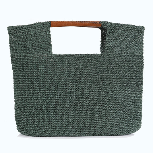 Carlotta - Khaki Green Hand Woven Shoulder Bag with Leather Straps