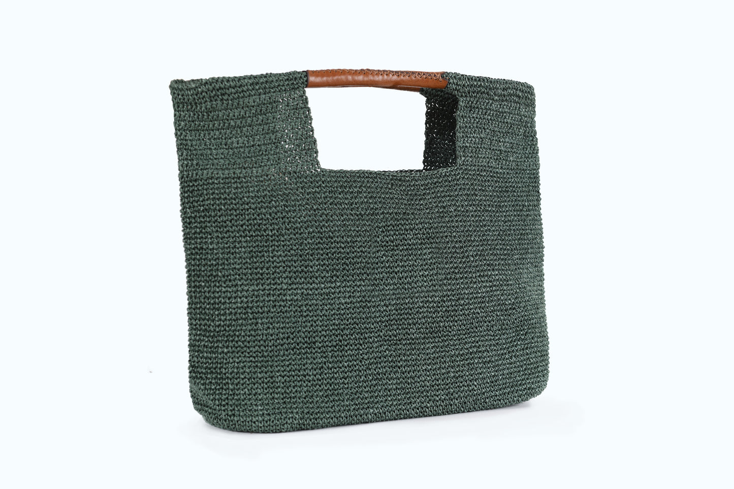 Carlotta - Khaki Green Hand Woven Shoulder Bag with Leather Straps