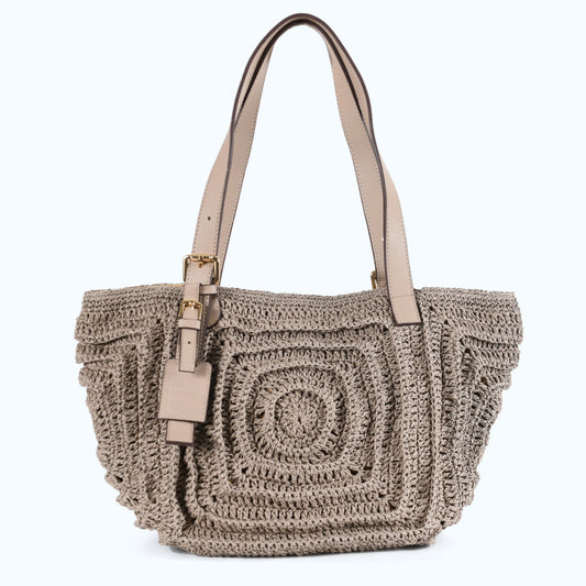 Giorgia - Mink Color Hand Woven Shoulder Bag with Leather Straps