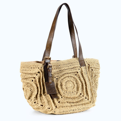 Giorgia - Beige Hand Woven Shoulder Bag with Leather Straps