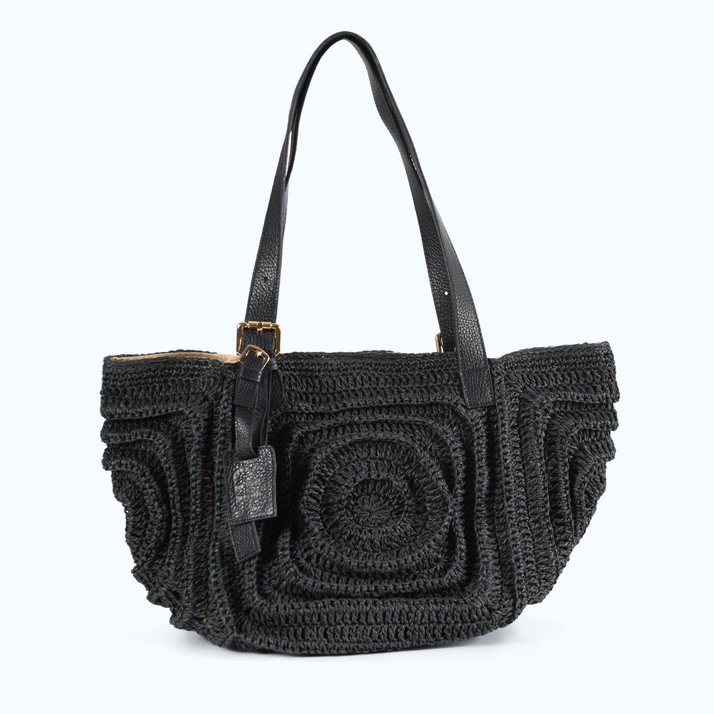 Giorgia - Black Woven Shoulder Bag with Leather Straps