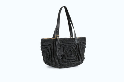 Giorgia - Black Woven Shoulder Bag with Leather Straps