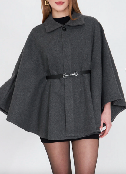 Abrigo Poncho de Punto con Cinturón Lavina
