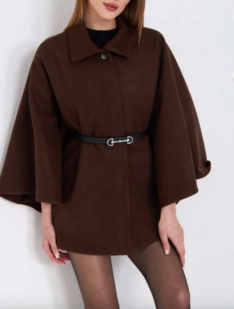 Abrigo poncho de punto con cinturón Lavina