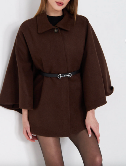 Abrigo poncho de punto con cinturón Lavina
