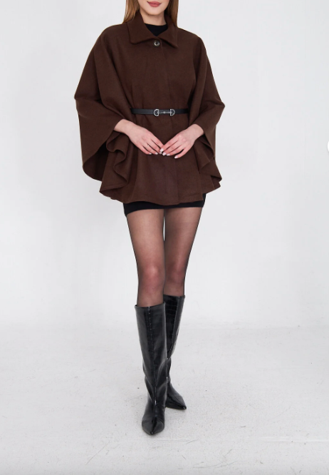 Abrigo poncho de punto con cinturón Lavina