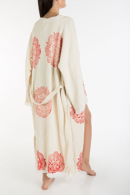 Aurelia - Natural Red Mandala Handmade Kimono