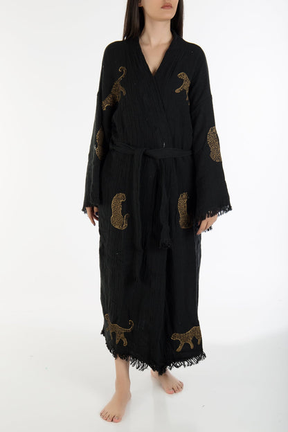 Calypso - Black Handmade Leopard Kimono