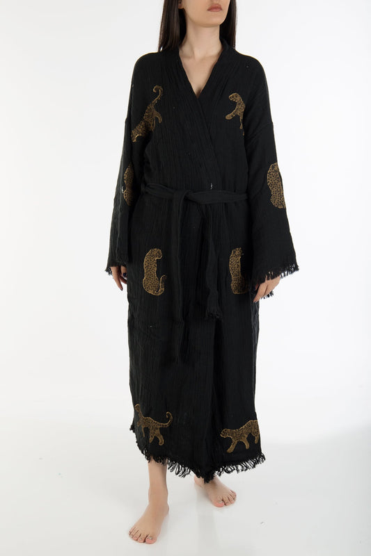 Calypso - Black Handmade Leopard Kimono