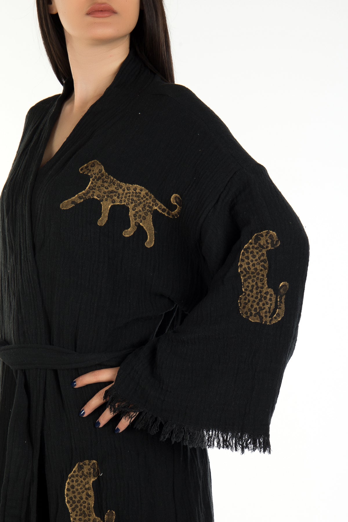 Calypso - Black Handmade Leopard Kimono