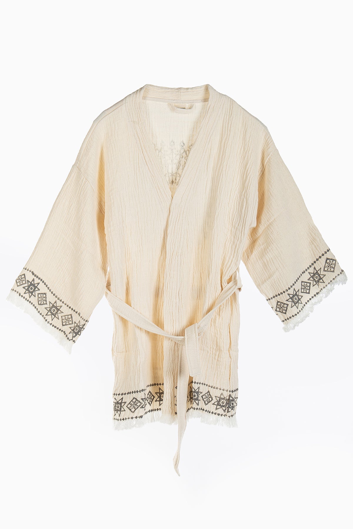 Melly - Beige Drawn Handmade Short Kimono