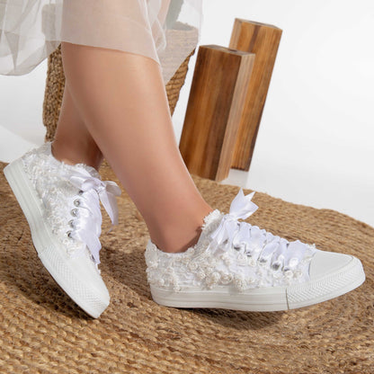 White Wedding Lace Sneakers, Bridal Lace Sneakers, Lace Wedding Sneakers, White Bridal Sneakers, Wedding Sneakers with Lace, Lace Bridal Shoes, Comfortable Wedding Sneakers, White Lace Bridal Footwear, Lace Sneakers for Brides, Elegant Wedding Sneakers