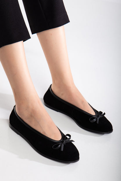 Freya - Black Suede Ballerina Flats