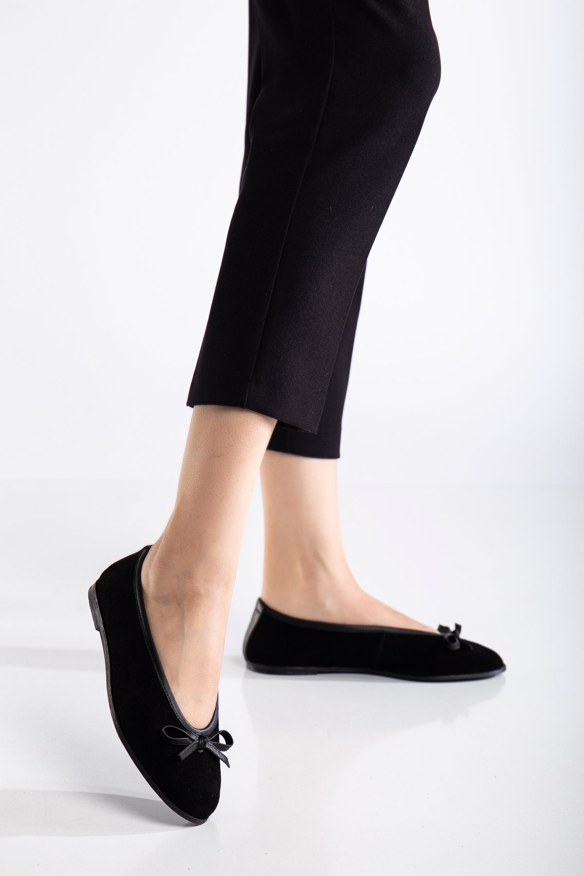 Freya - Black Suede Ballerina Flats