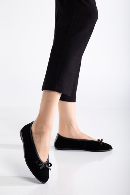 Freya - Black Suede Ballerina Flats