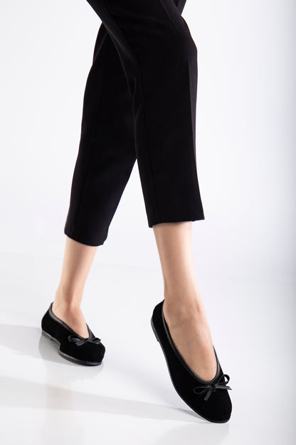 Freya - Black Suede Ballerina Flats